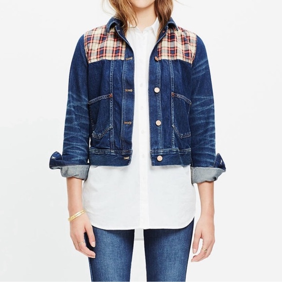 Madewell Plaid Trucker Jean Jacket - Picture 1 of 5